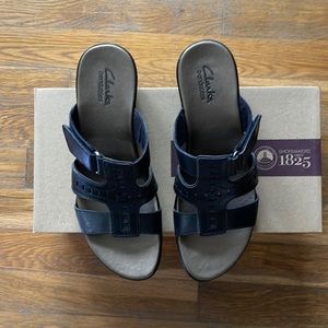 Navy blue clarks slide sandal